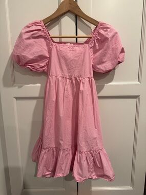 Crewcuts Girls' Pink Puff-Sleeve Cotton Dress